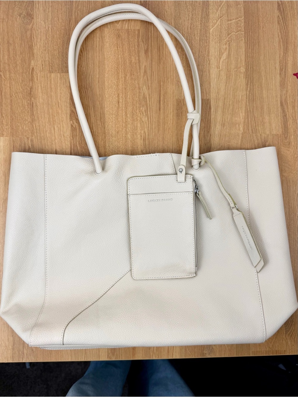 Lucky Brand White Pebbled Leather Tote with Matching Wallet
